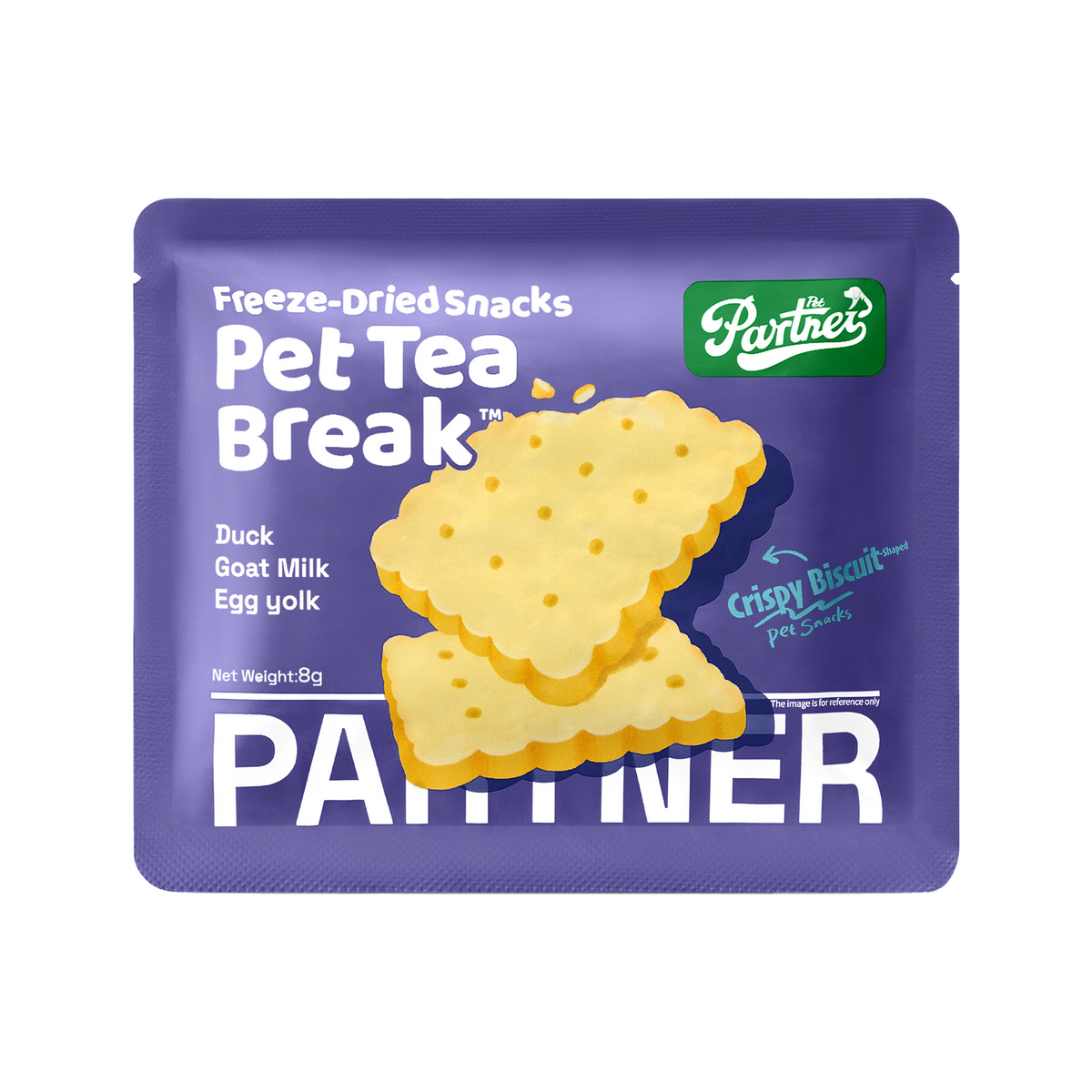PARTNER It's Tea Time biscuit freeze-dried treats, individual sachet shown; sold as a box of 12