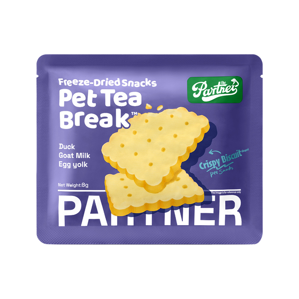 PARTNER It's Tea Time biscuit freeze-dried treats, individual sachet shown; sold as a box of 12