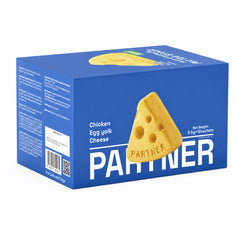 PARTNER Cheese Block freeze-dried treats, 12-sachet box, angled view