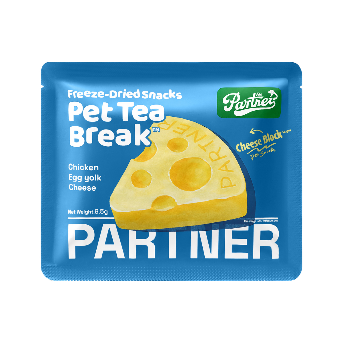 PARTNER It's Tea Time cheese freeze-dried treats, individual sachet shown; sold as a box of 12