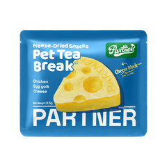 PARTNER It's Tea Time cheese freeze-dried treats, individual sachet shown; sold as a box of 12
