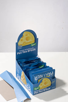 PARTNER Cheese Block freeze-dried treats, open display box with individually packed sachets