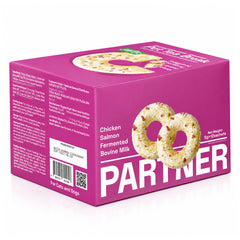PARTNER Doughnut freeze-dried treats, 12-sachet box, angled view